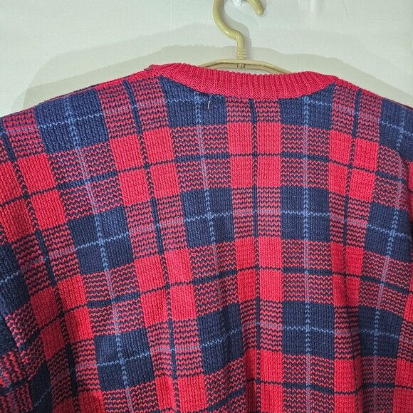 NWT John Ashford Sweater Mens Large Red Blue Plaid Cotton Crewneck Pullover - Picture 9 of 14